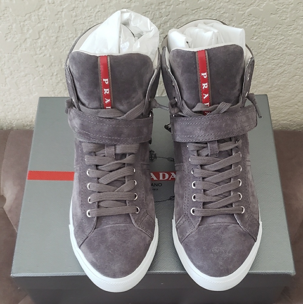 Calzature donna prada womens gray suede sneaker